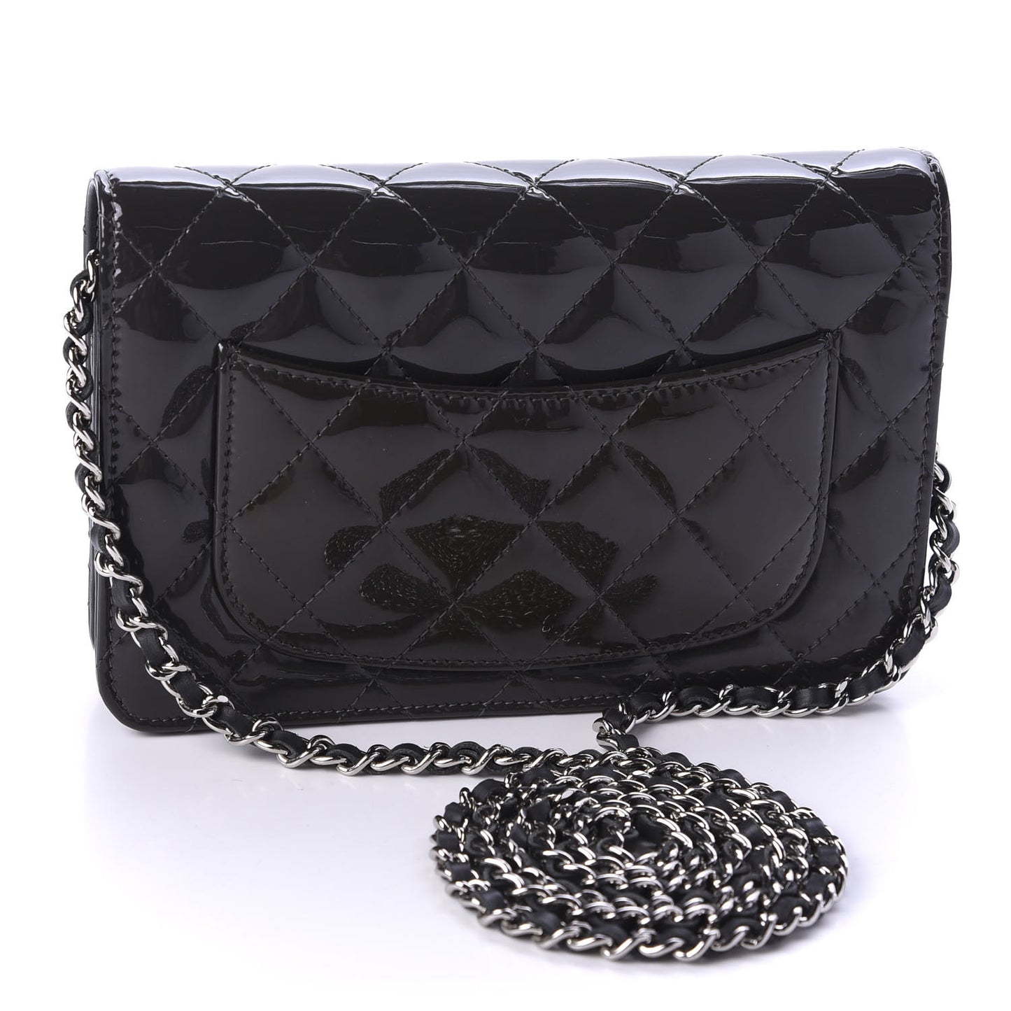Patent Quilted Wallet On Chain WOC Black