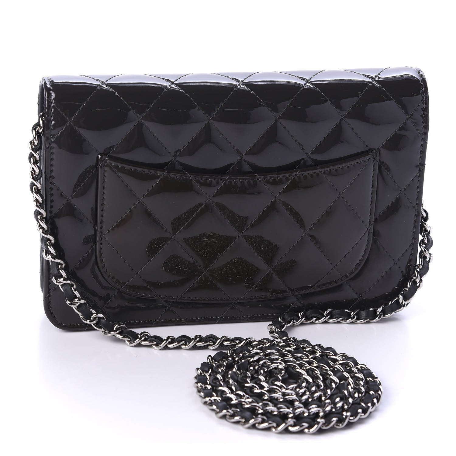 Chanel Patent Quilted Wallet On Chain WOC Black 3 of 16
