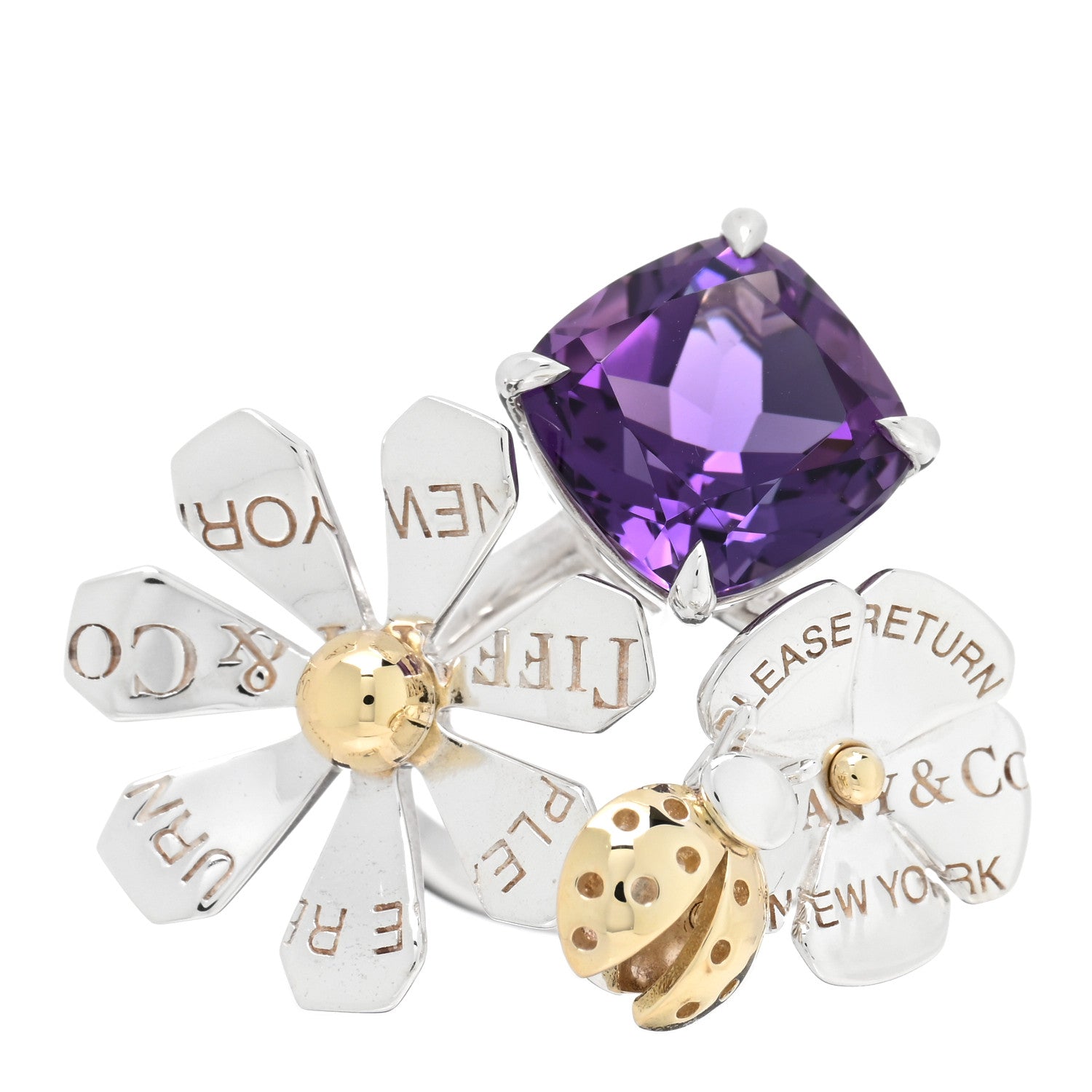 Tiffany Sterling Silver 18K Yellow Gold Amethyst Return to Tiffany Love Bugs Ring 52 6 1 of 5