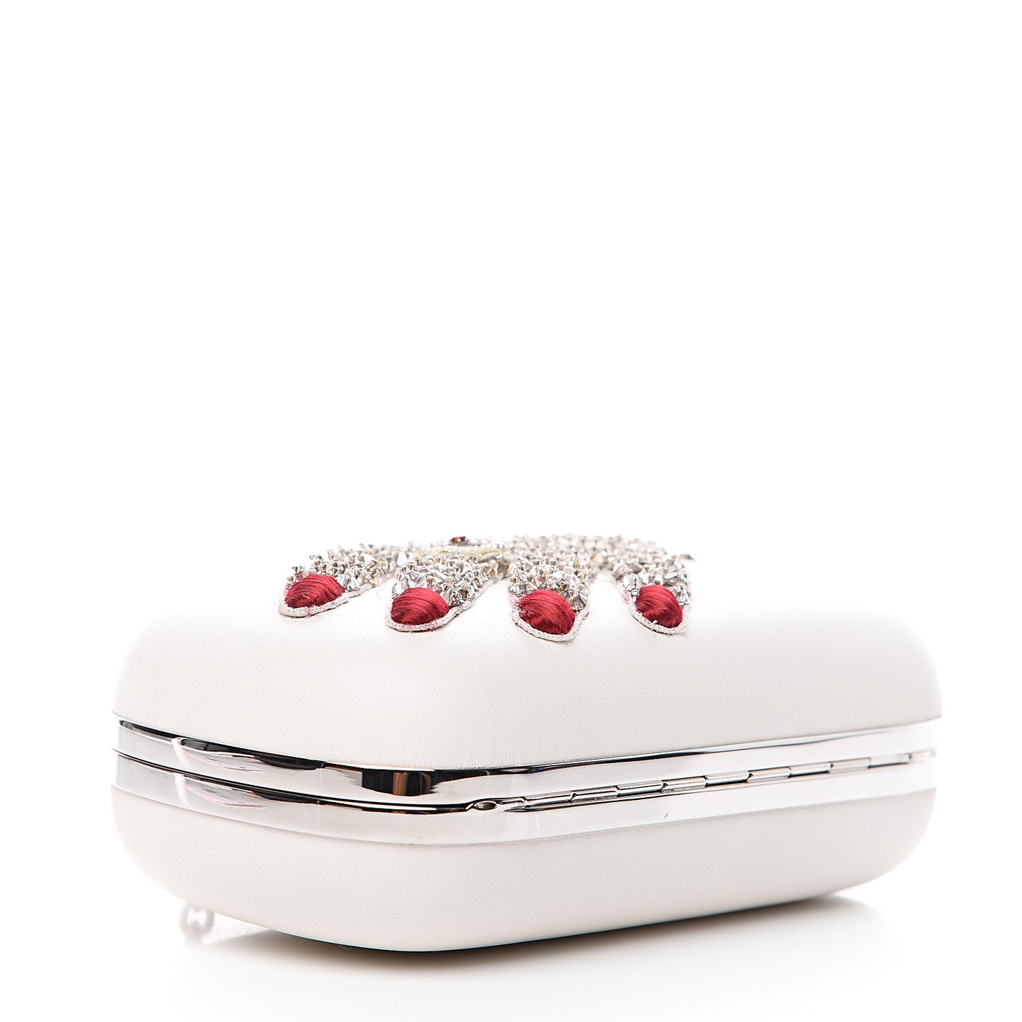 Nappa Silk Hand Appliqued Skull Box Clutch Ivory