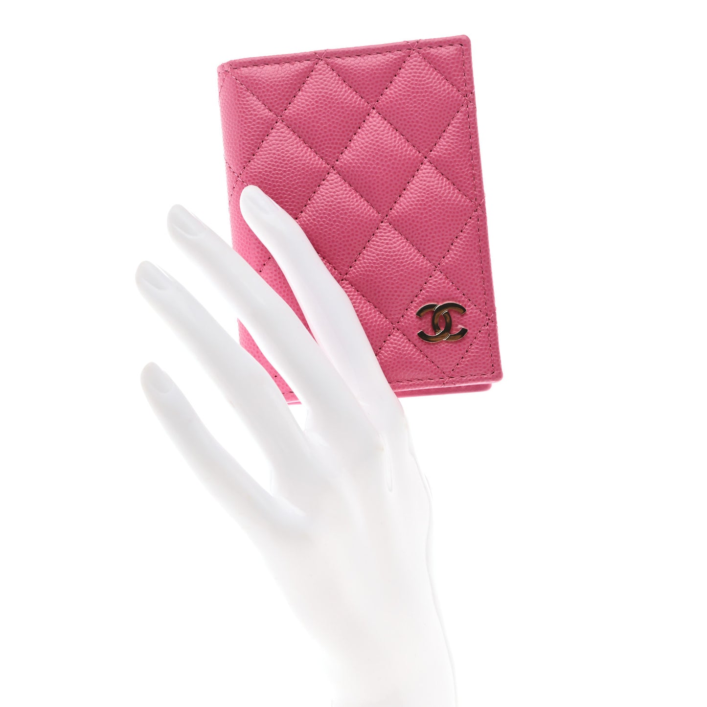 Caviar Quilted Card Holder Wallet Pink