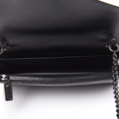Saint Laurent Grain De Poudre Matelasse Chevron Monogram Envelope Chain Wallet Black 5 of 9