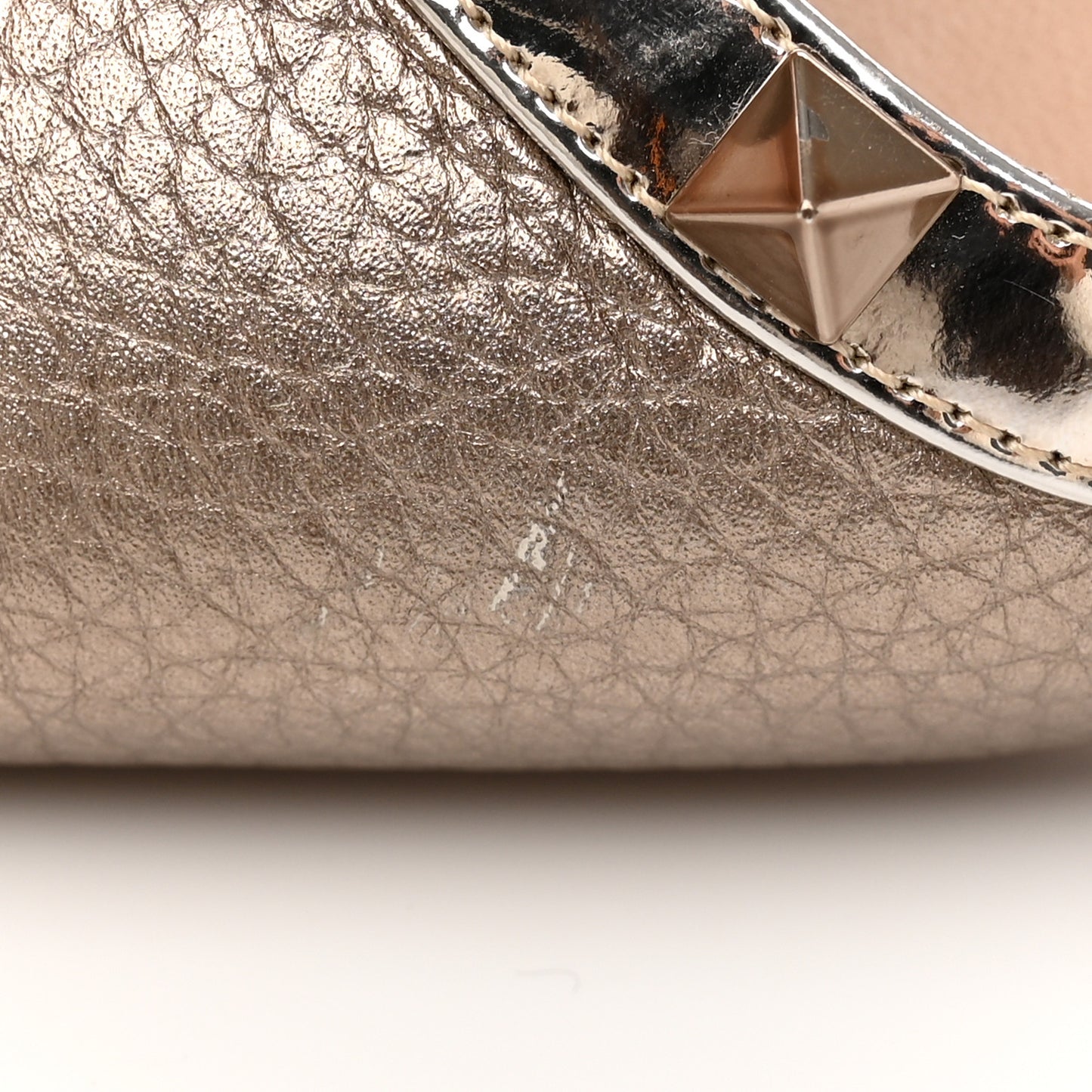 Metallic Pebbled Calfskin Patent Rockstud Slingback Flats 35 Skin