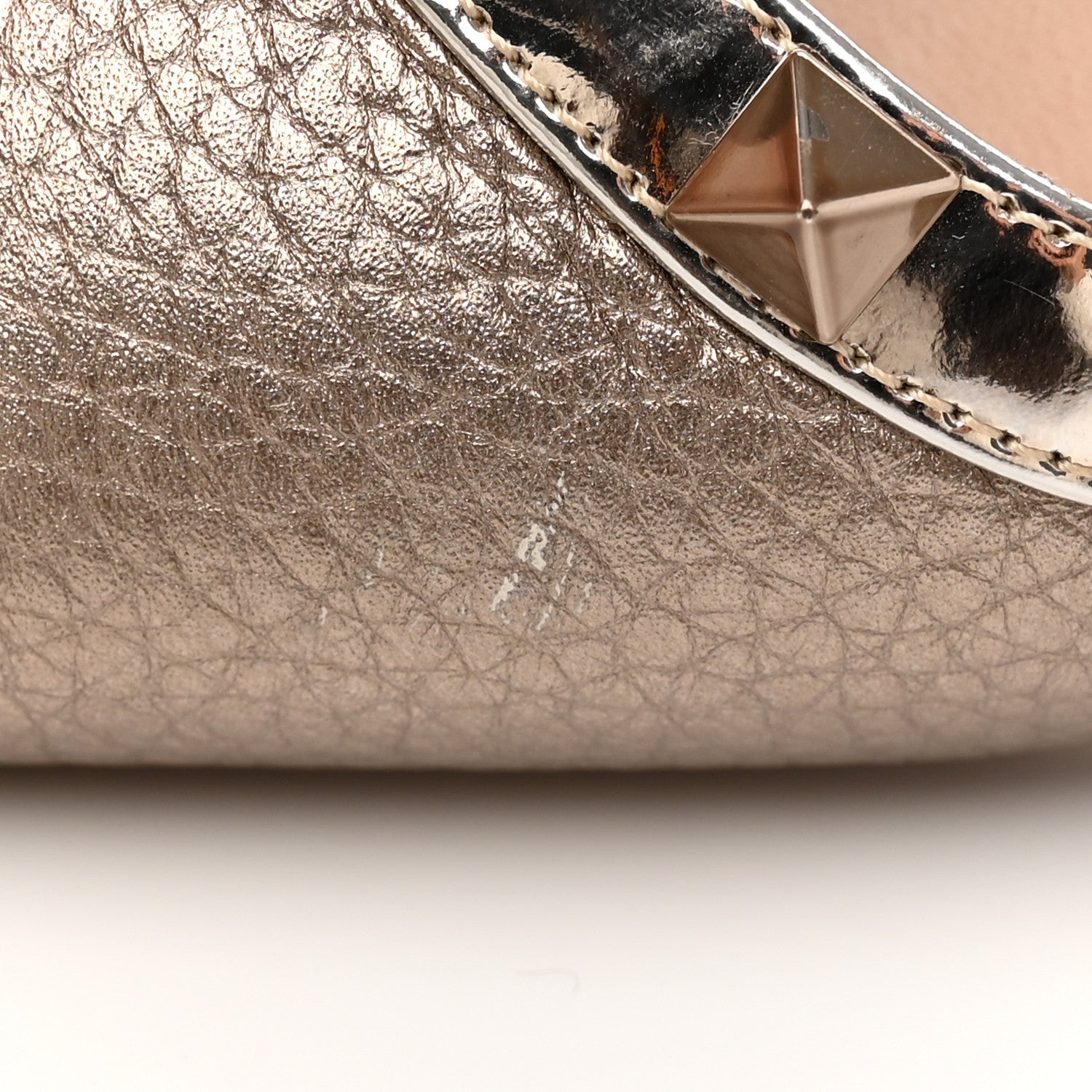 Valentino Garavani Metallic Pebbled Calfskin Patent Rockstud Slingback Flats 35 Skin 9 of 12