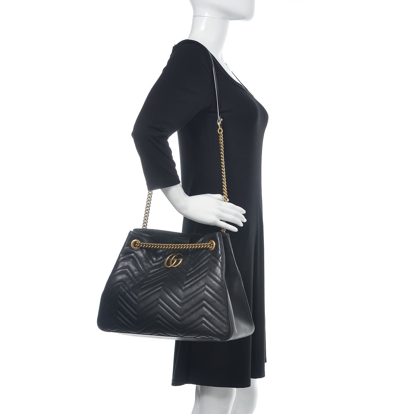 Calfskin Matelasse Medium GG Marmont Shoulder Tote Bag Black