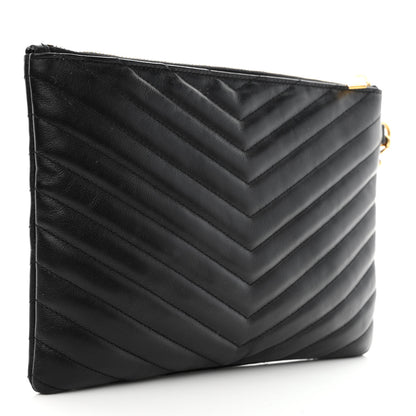 Saint Laurent Calfskin Matelasse Chevron Monogram A5 Wristlet Black 3 of 7