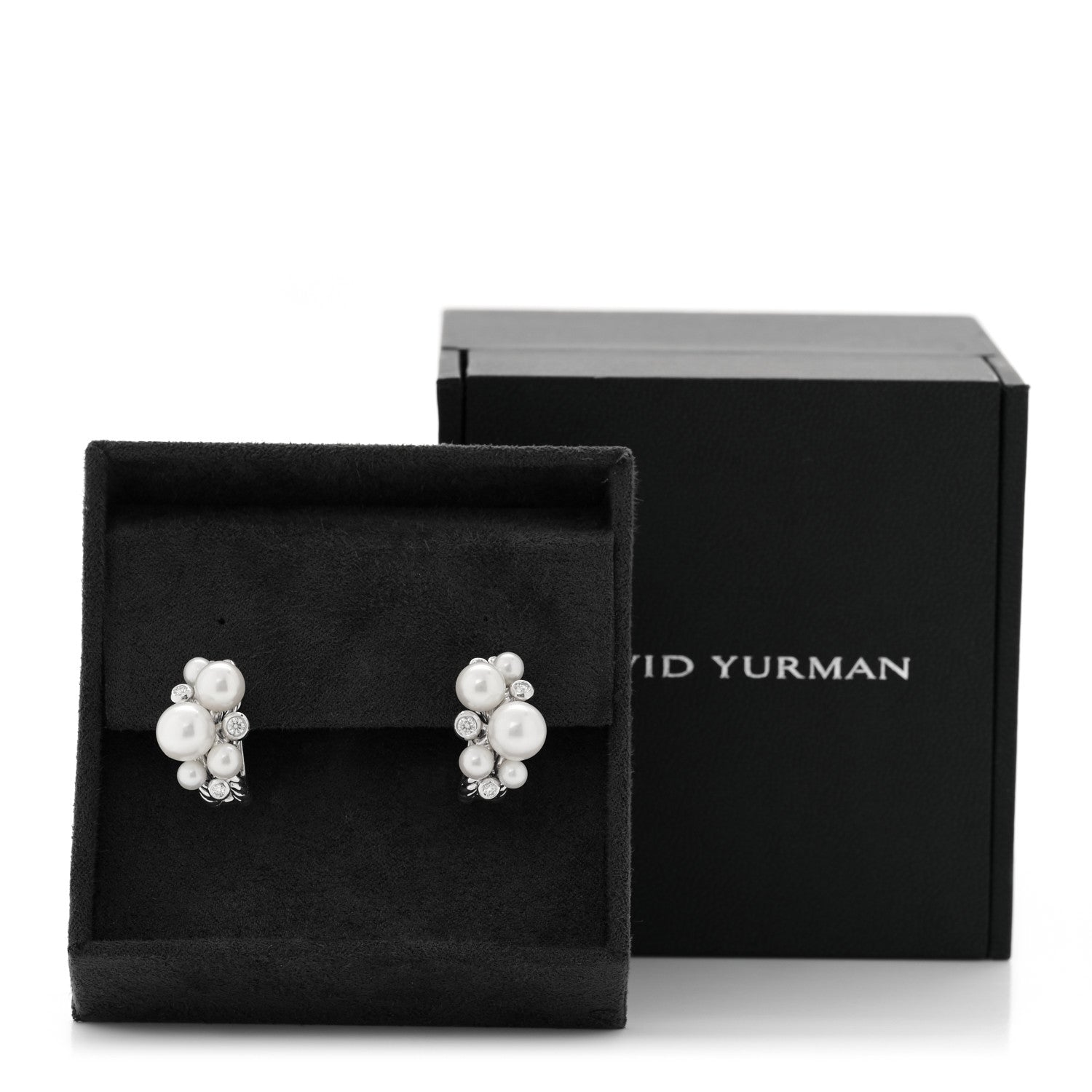 David Yurman Sterling Silver Diamond Cultured Pearl Cluster Earrings 5 of 5