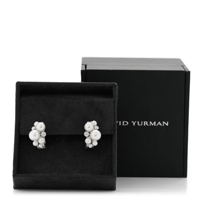 David Yurman Sterling Silver Diamond Cultured Pearl Cluster Earrings 5 of 5