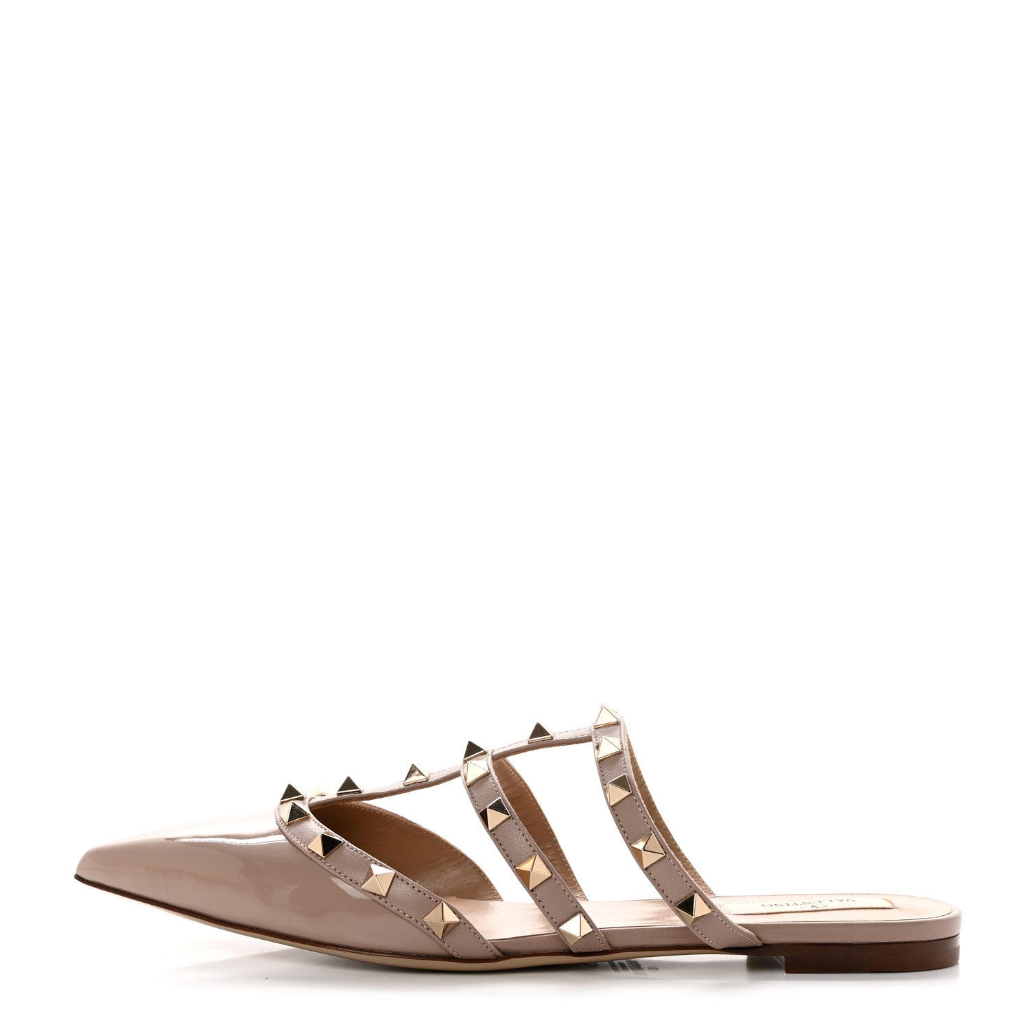 Valentino Garavani Patent Rockstud Flat Cage Mules 38 Poudre 1 of 7