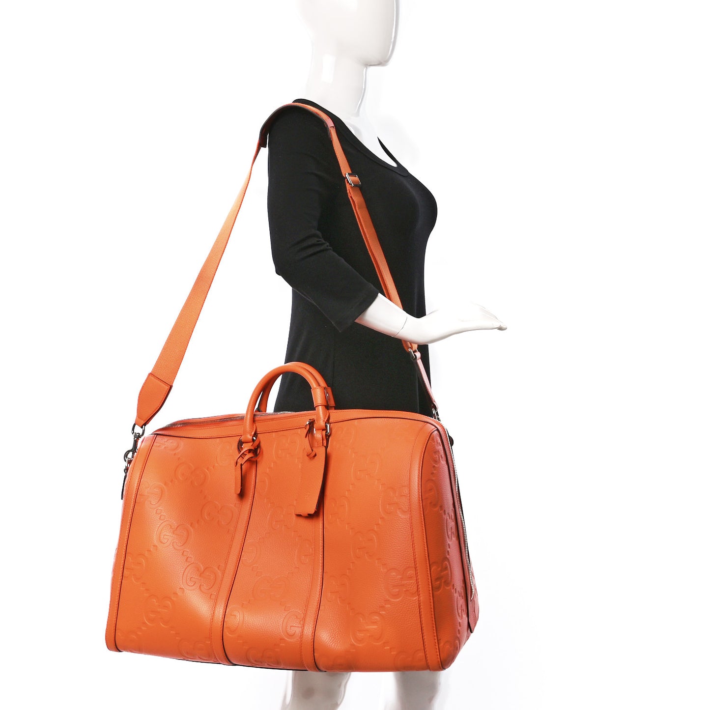 Piuma Calfskin Jumbo GG Embossed Large Duffle Bag Good Orange