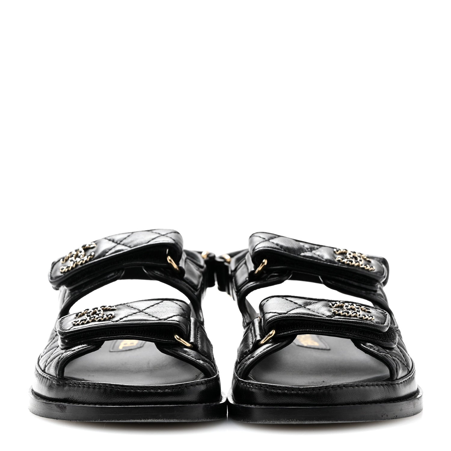 Chanel Lambskin Quilted Velcro Dad Chain CC Slide Sandals 35 Black 3 of 14