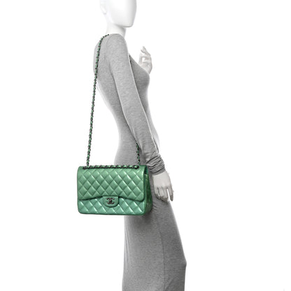 Chanel Patent Quilted Jumbo Double Flap Green 2 of 11