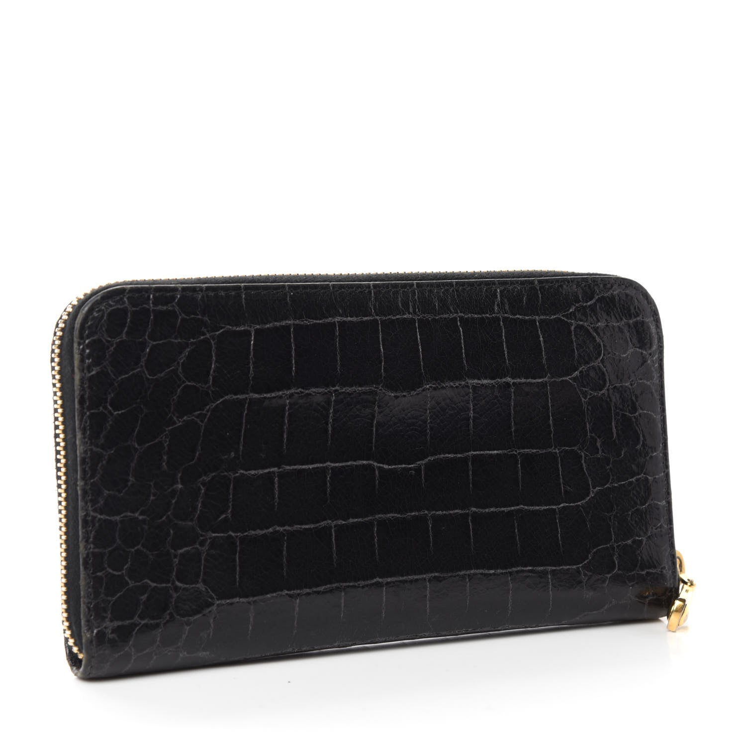 Miu Miu Vernice Crocodile Embossed Calfskin Zip Around Wallet Black 3 of 9