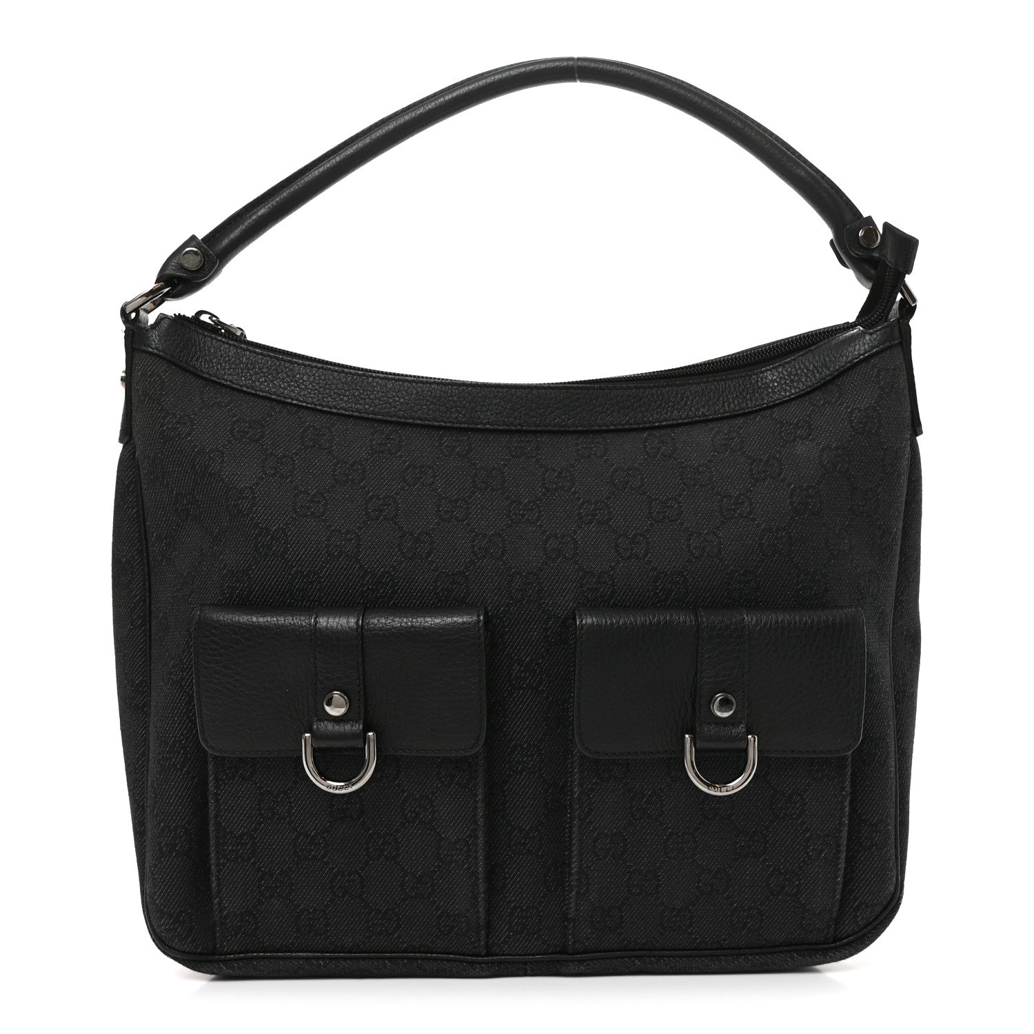 Gucci Monogram Medium Abbey Pocket Hobo Tote Black 1 of 9