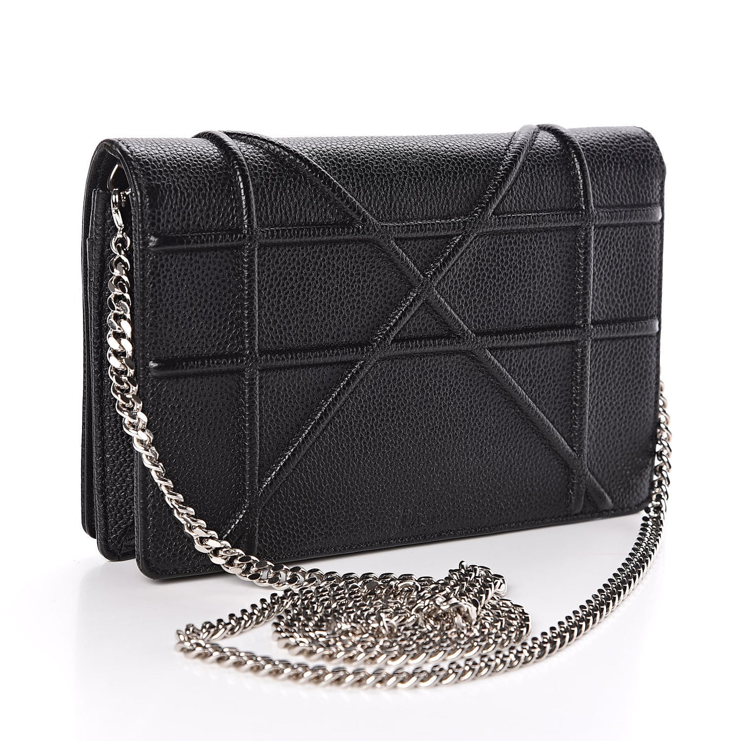 Grained Calfskin Diorama Wallet on Chain Pouch Black