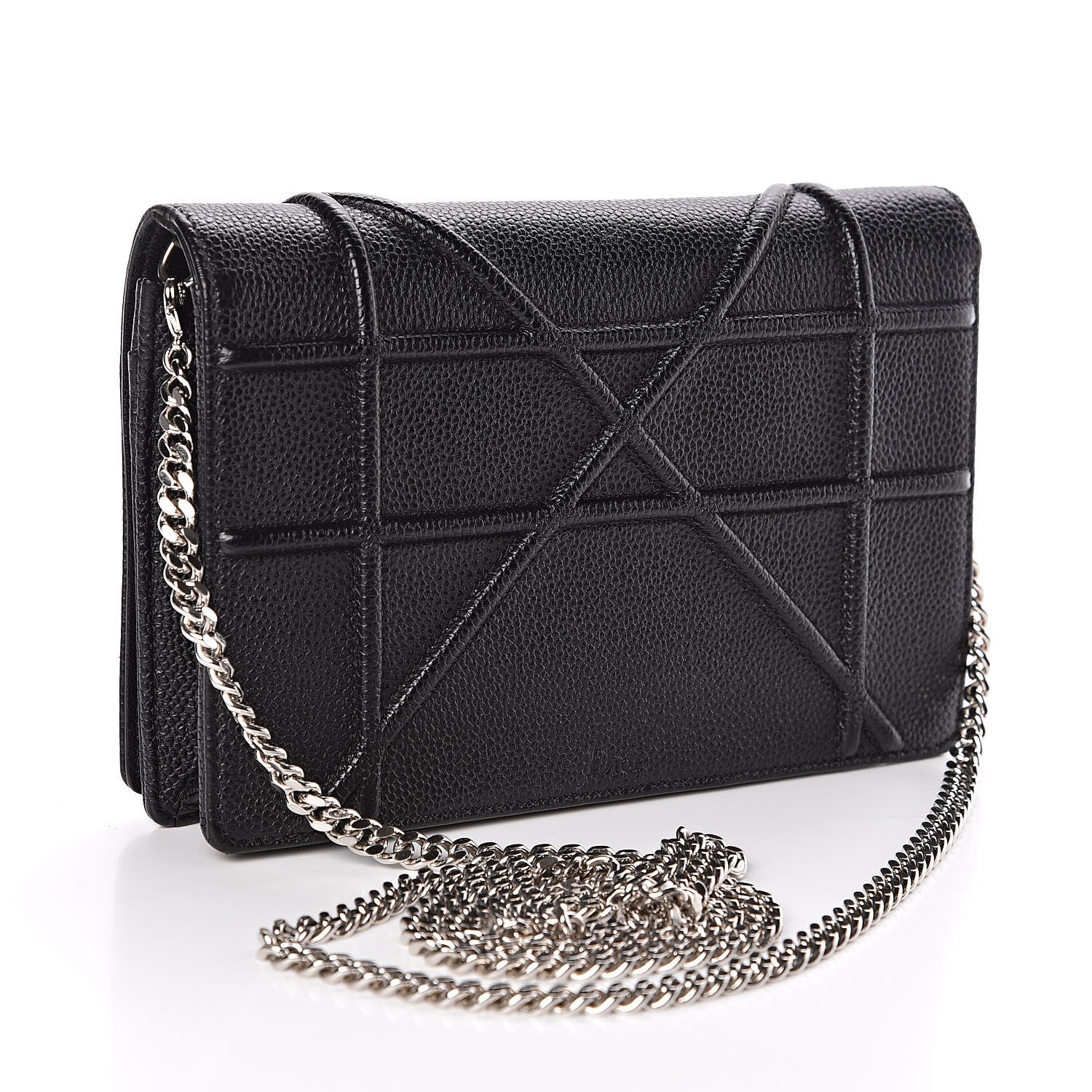 Christian Dior Grained Calfskin Diorama Wallet on Chain Pouch Black 3 of 10