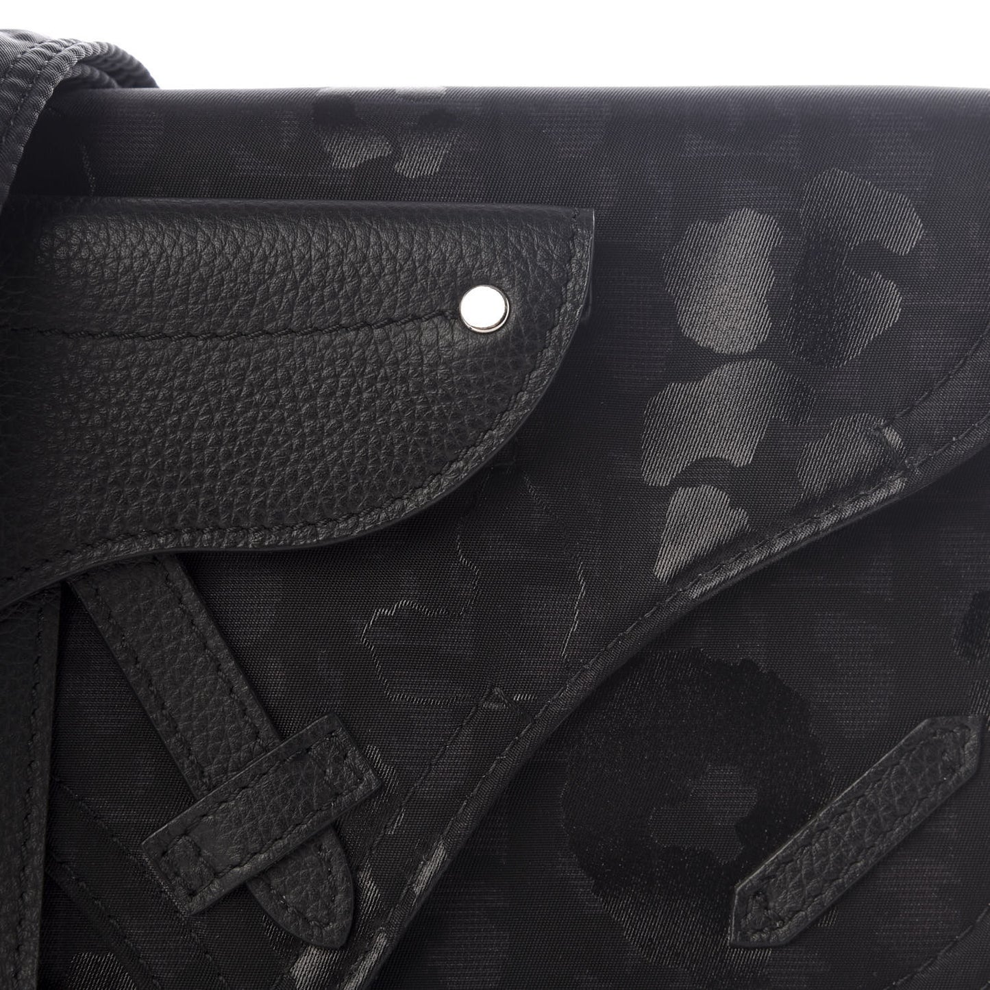Calfskin Nylon Monogram Leopard Print Saddle Pouch Black