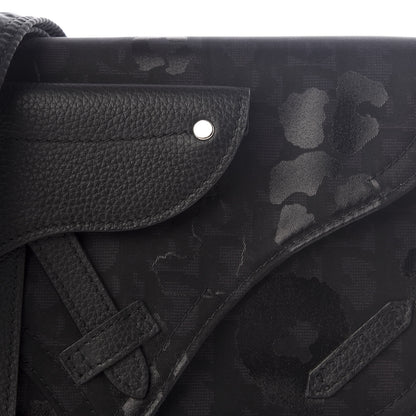 Christian Dior Calfskin Nylon Monogram Leopard Print Saddle Pouch Black 7 of 9