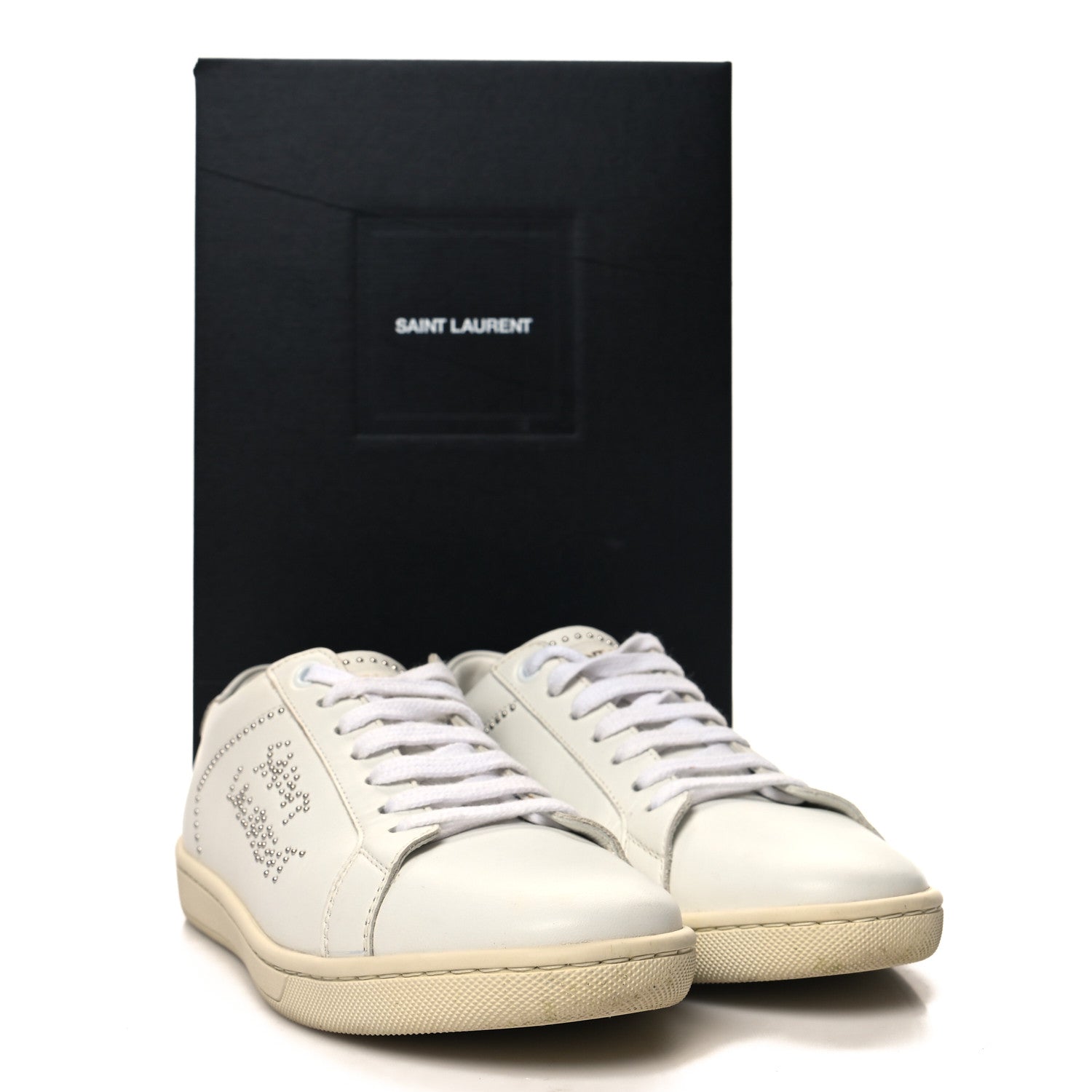 Saint Laurent SAINT LAURENT Calfskin Studded SL/08 Low Top Sneakers 37.5 White 9 of 9