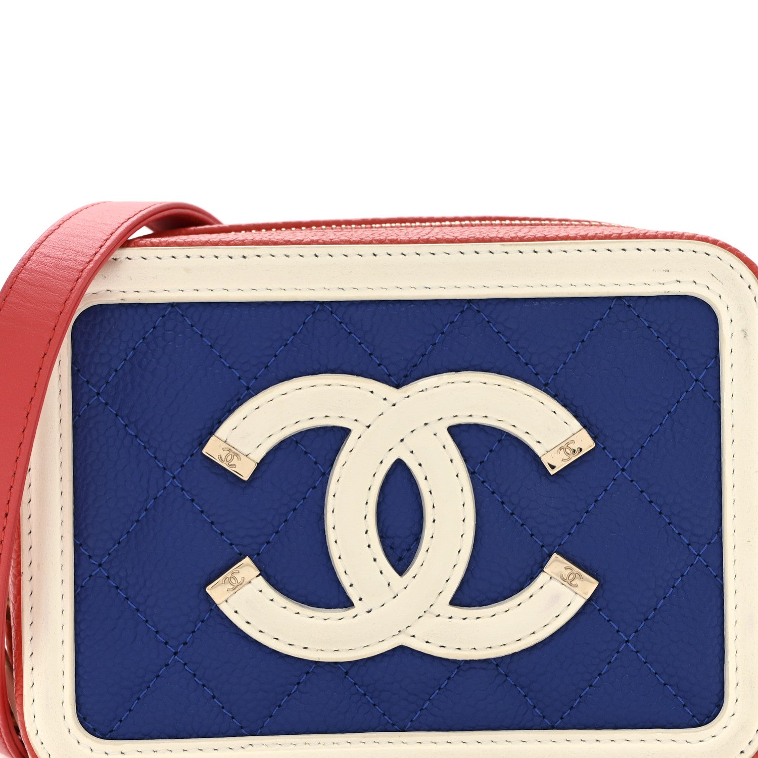Chanel Caviar Quilted Filigree Vanity Clutch With Chain Blue White Red 8 of 10