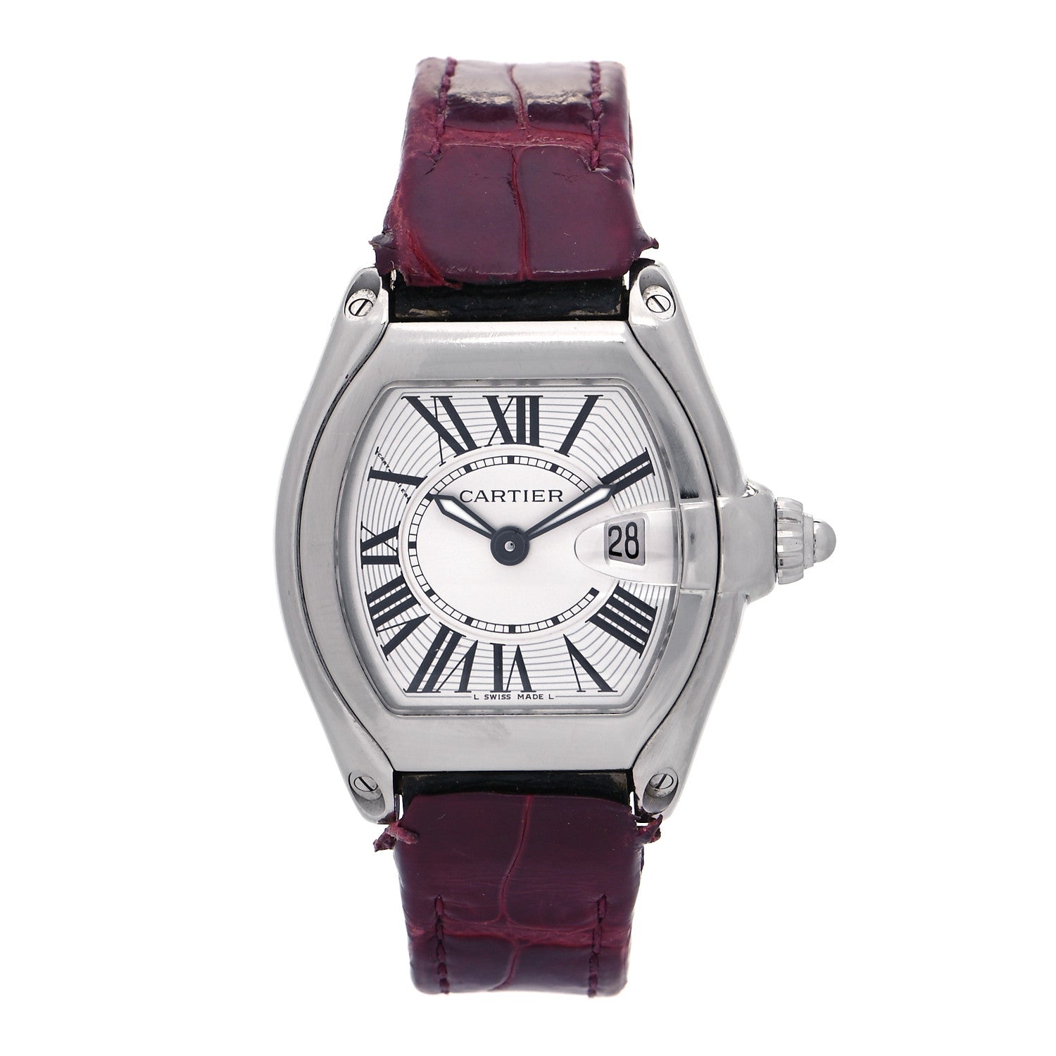 Cartier Stainless Steel Alligator 31mm Roadster Quartz Watch Red 1 of 5