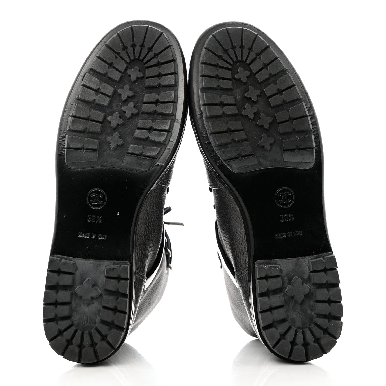 Chanel Metallic Grained Calfskin Patent Cap Toe Combat Short Boots 38.5 Dark Silver 5 of 12