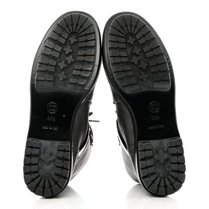 Chanel Metallic Grained Calfskin Patent Cap Toe Combat Short Boots 38.5 Dark Silver 5 of 12