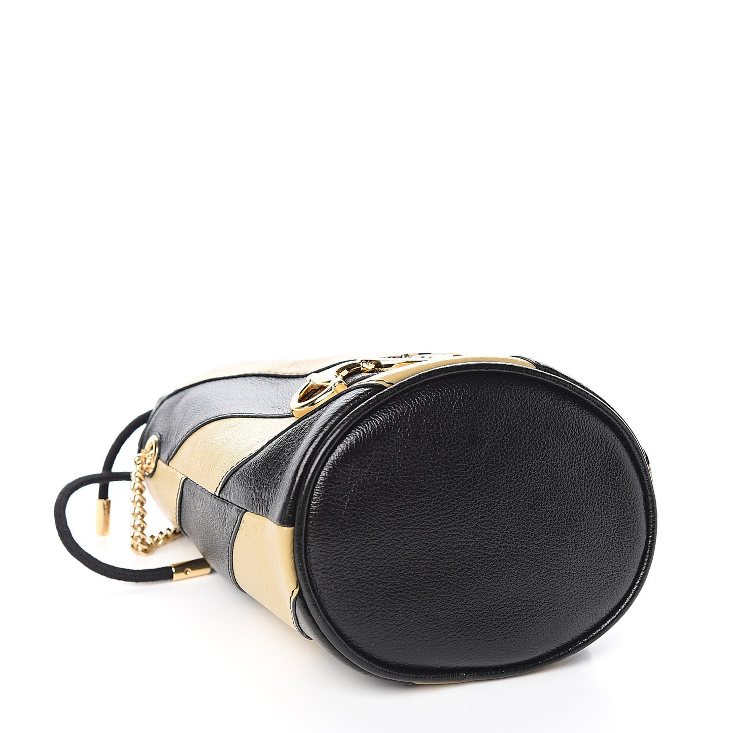 Calfskin Diagonal Striped Mini Zumi Bucket Bag Black Beige