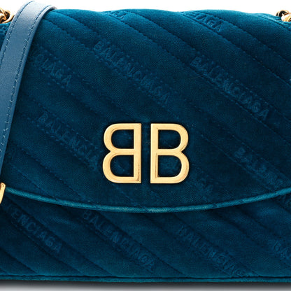 Balenciaga Velvet Logo Matelasse BB Chain Wallet Teal Blue 7 of 14