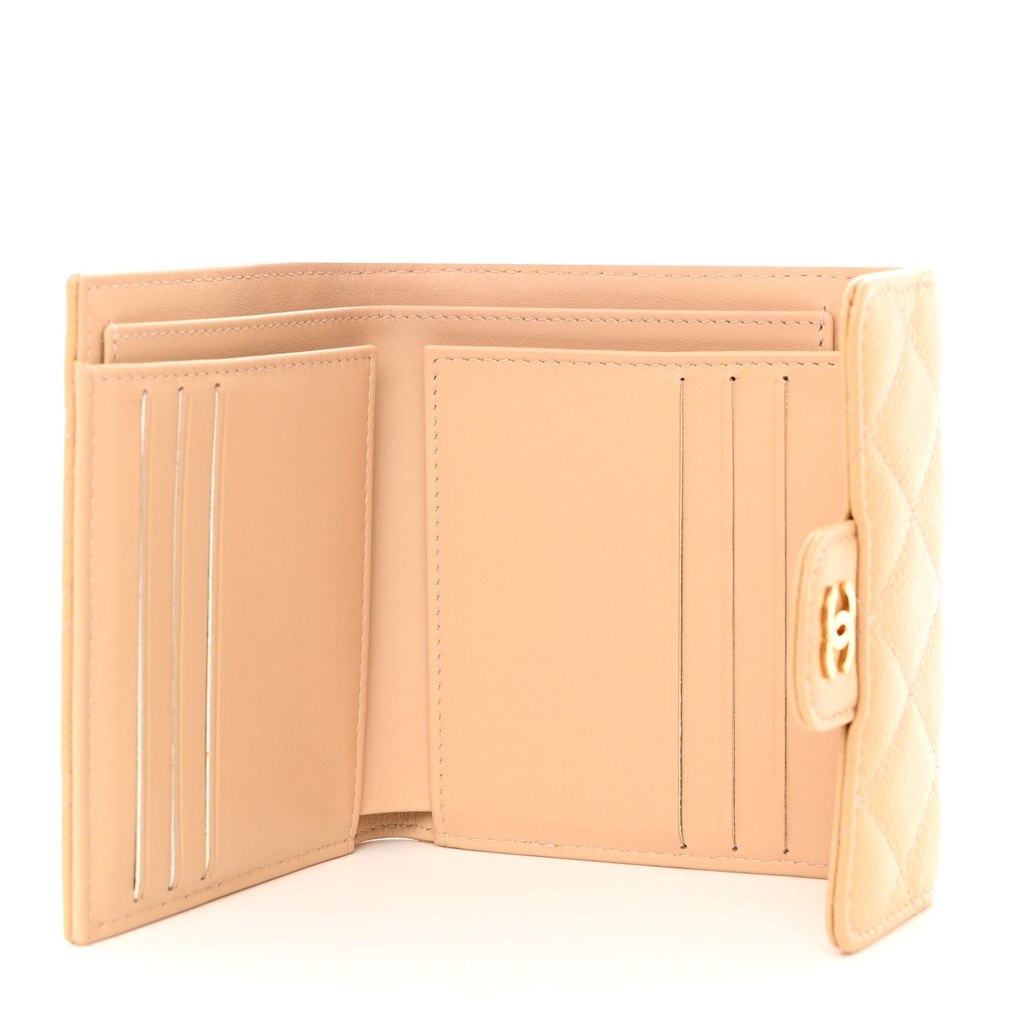 Caviar Quilted Compact Flap Wallet Beige