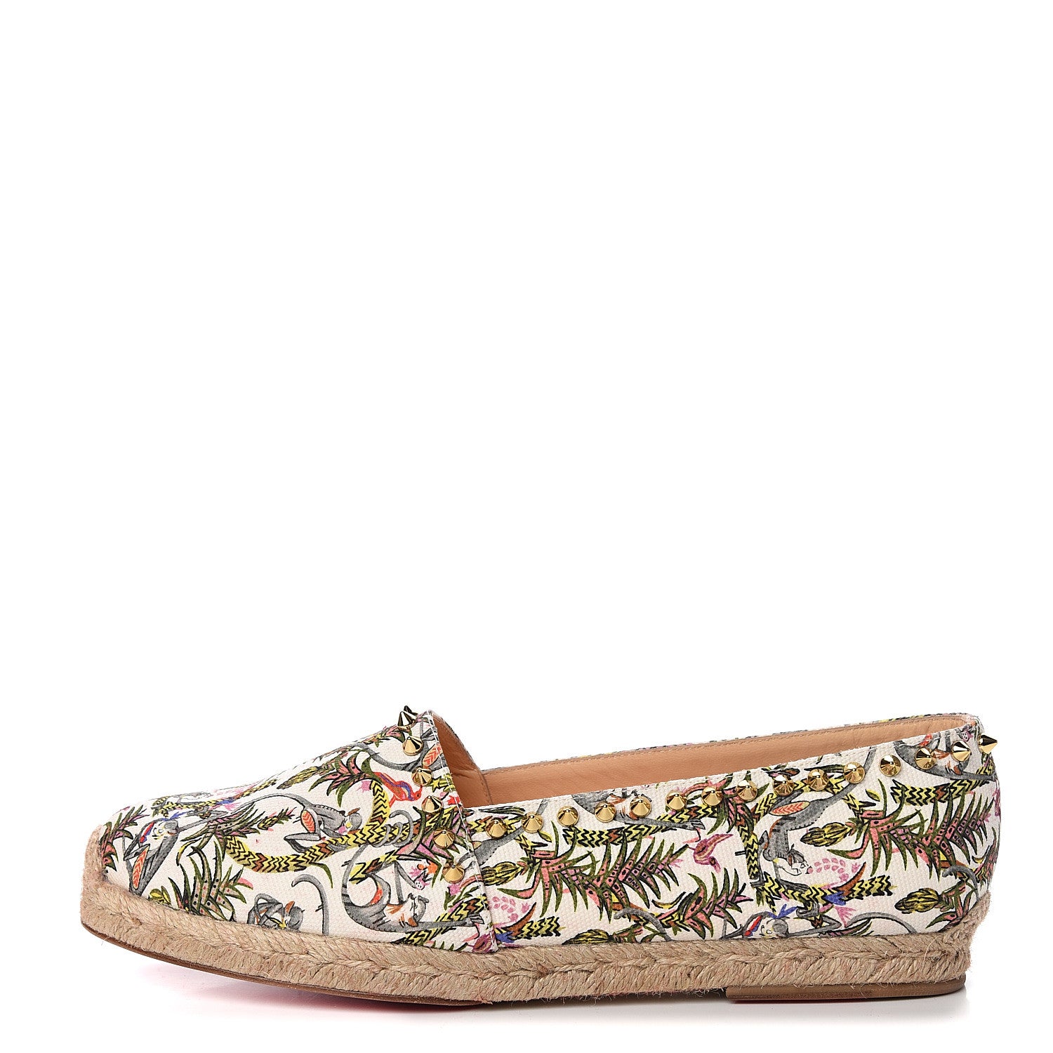 Christian Louboutin Canvas Loubi Jungle Print Ares Spikes Flat Espadrilles 41 Ivory 1 of 9