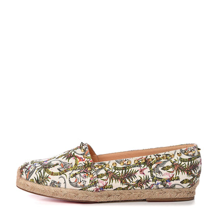 Christian Louboutin Canvas Loubi Jungle Print Ares Spikes Flat Espadrilles 41 Ivory 1 of 9