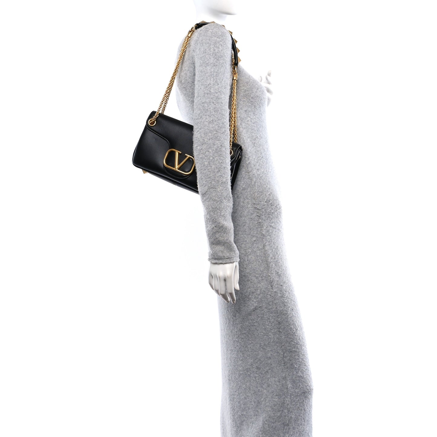 Nappa Stud Sign Shoulder Bag Black