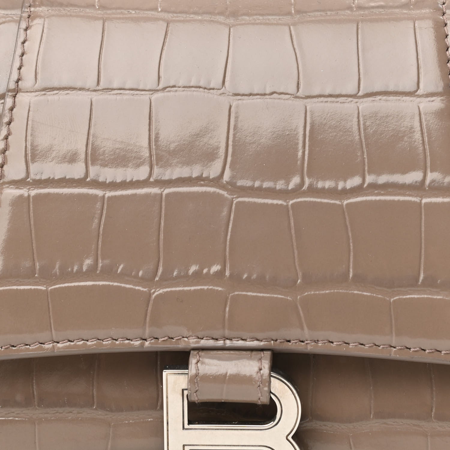 Balenciaga Shiny Calfskin Crocodile Embossed Small Hourglass Top Handle Bag Mink Grey 7 of 11