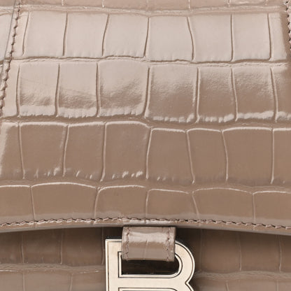 Balenciaga Shiny Calfskin Crocodile Embossed Small Hourglass Top Handle Bag Mink Grey 7 of 11
