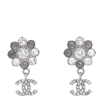 Chanel Crystal CC Flower Dangle Earrings Silver Light Grey 1 of 6