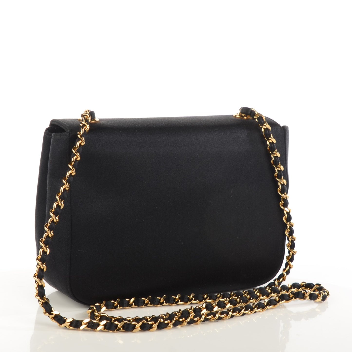 Satin Mini Camellia Flap Black