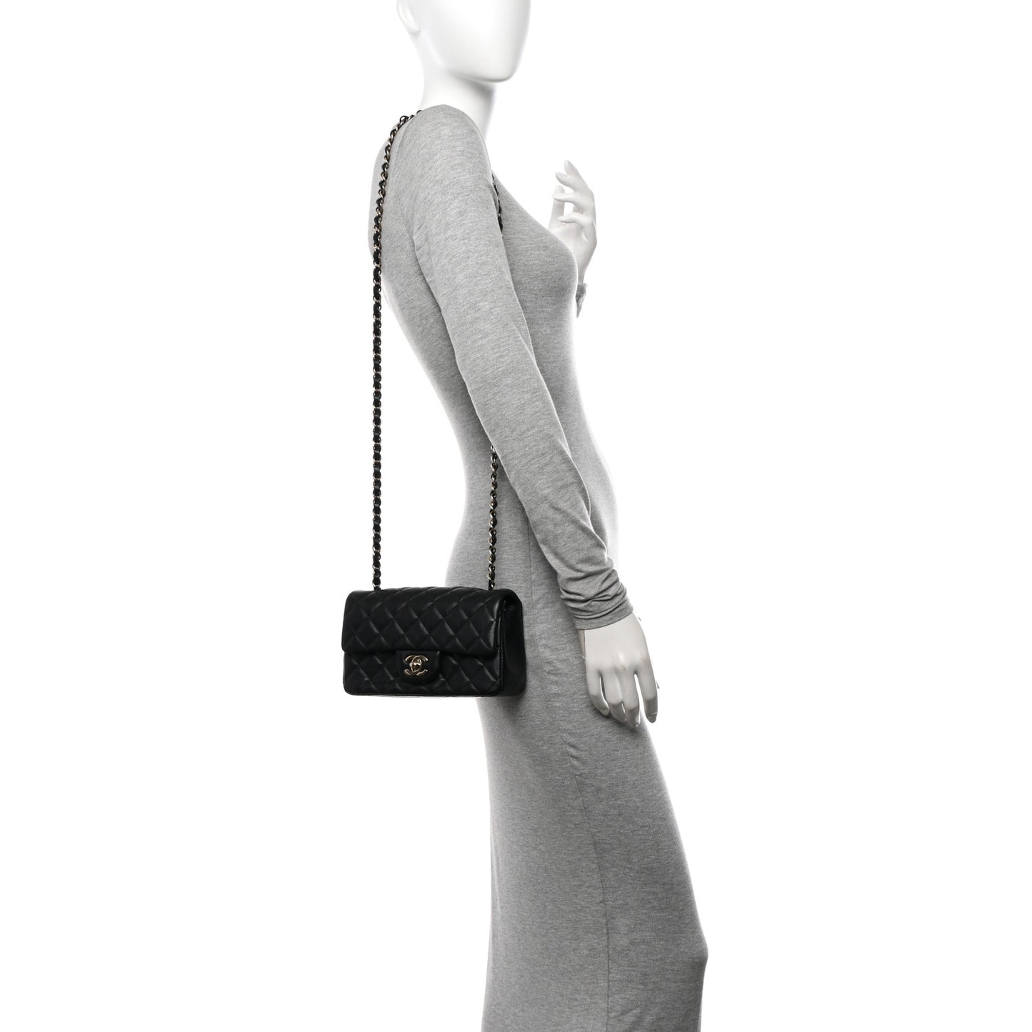 Lambskin Quilted Mini Rectangular Flap Black