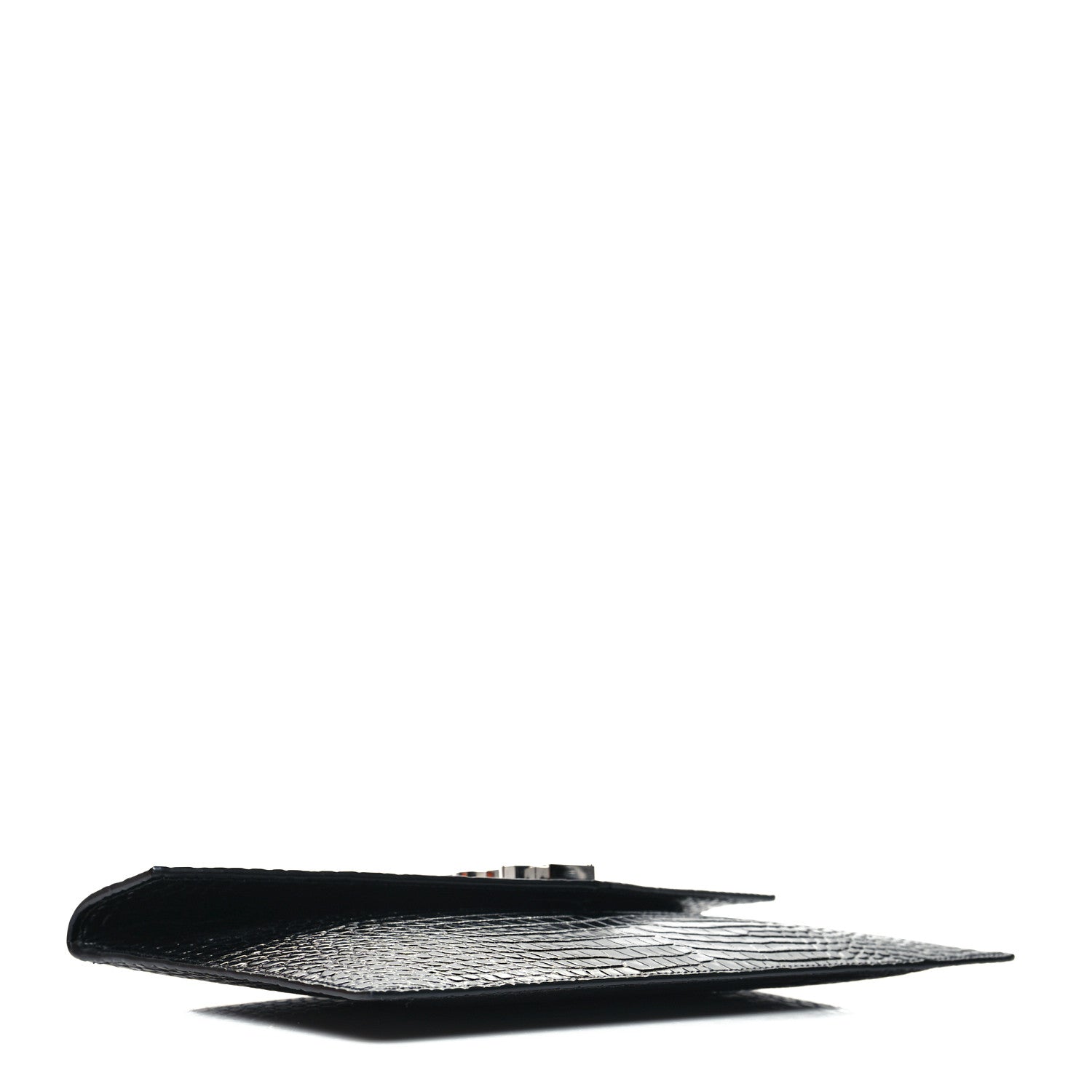 Saint Laurent Calfskin Crocodile Embossed Uptown Monogram Pouch Black 4 of 10