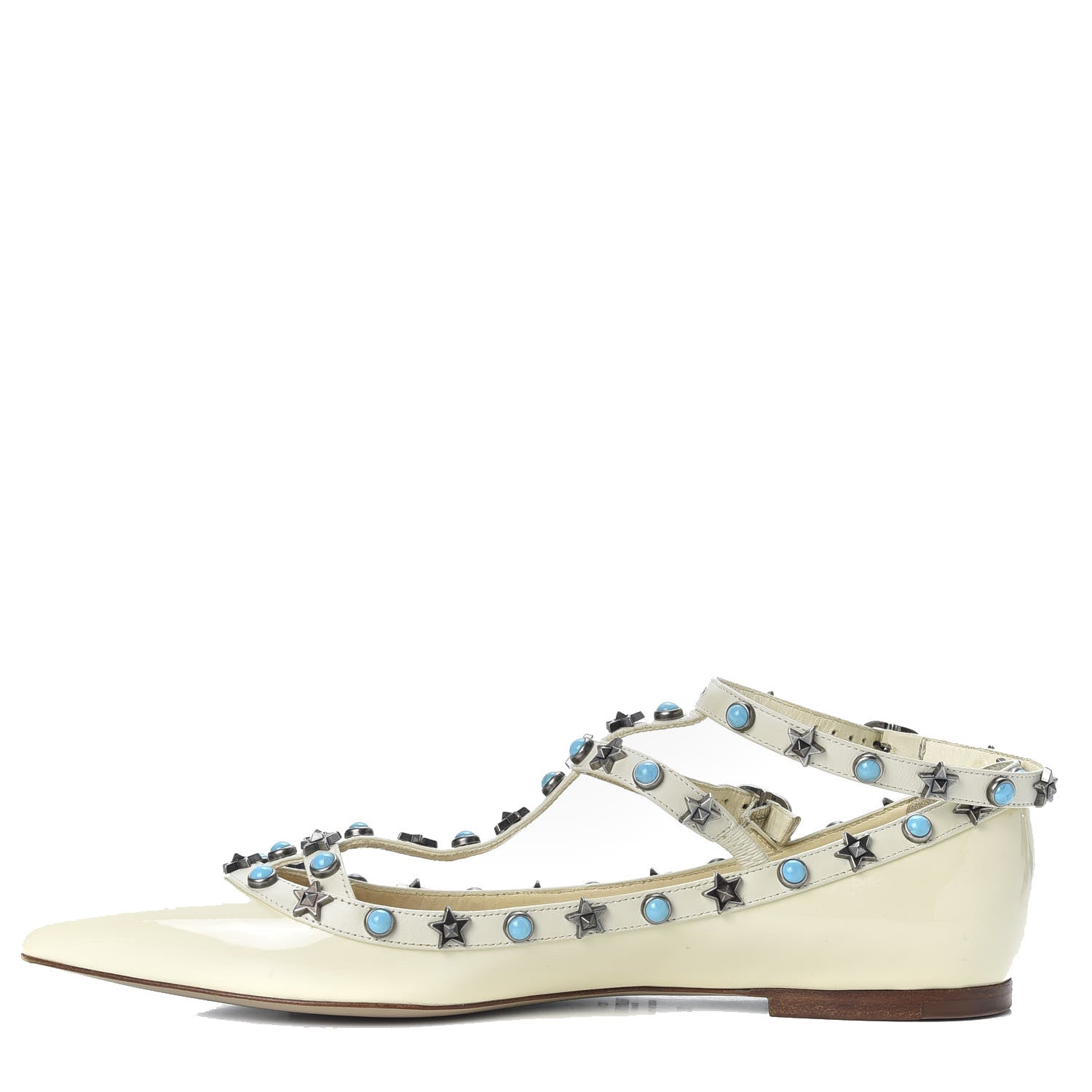 Valentino Garavani Patent Rockstud Rolling Cage Ballerina Flats 39 Ivory 1 of 9