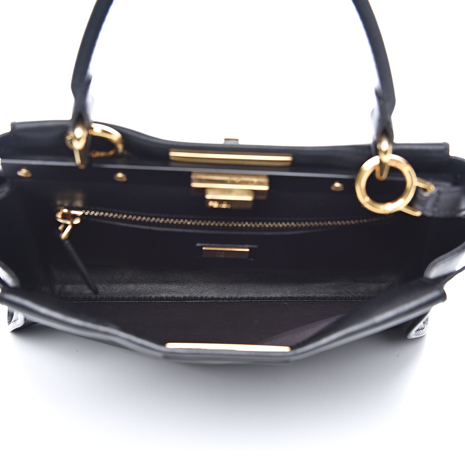 Fendi Vitello Seta Shiny Nappa Medium Peekaboo Iconic Satchel Black 5 of 12