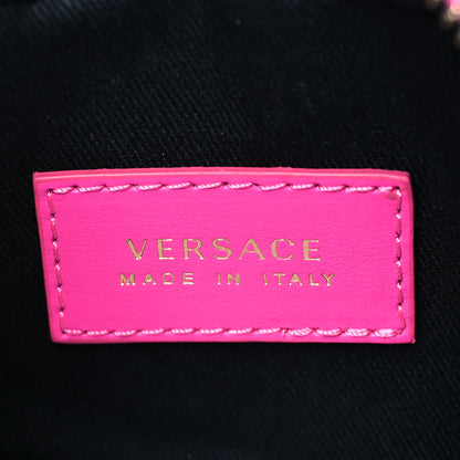 Versace Coated Canvas Calfskin La Greca Emoji Crossbody Shoulder Bag Black Camel Deep Fuxia 6 of 10