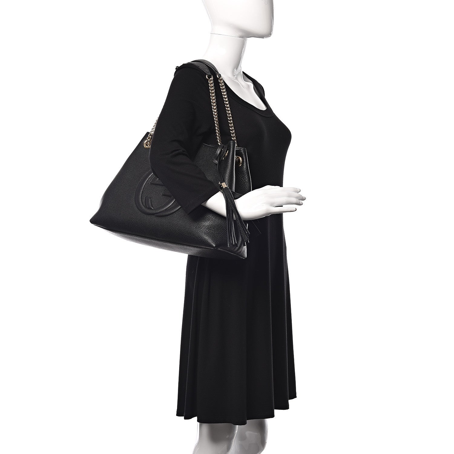 Gucci Pebbled Calfskin Medium Soho Chain Shoulder Bag Black 2 of 9
