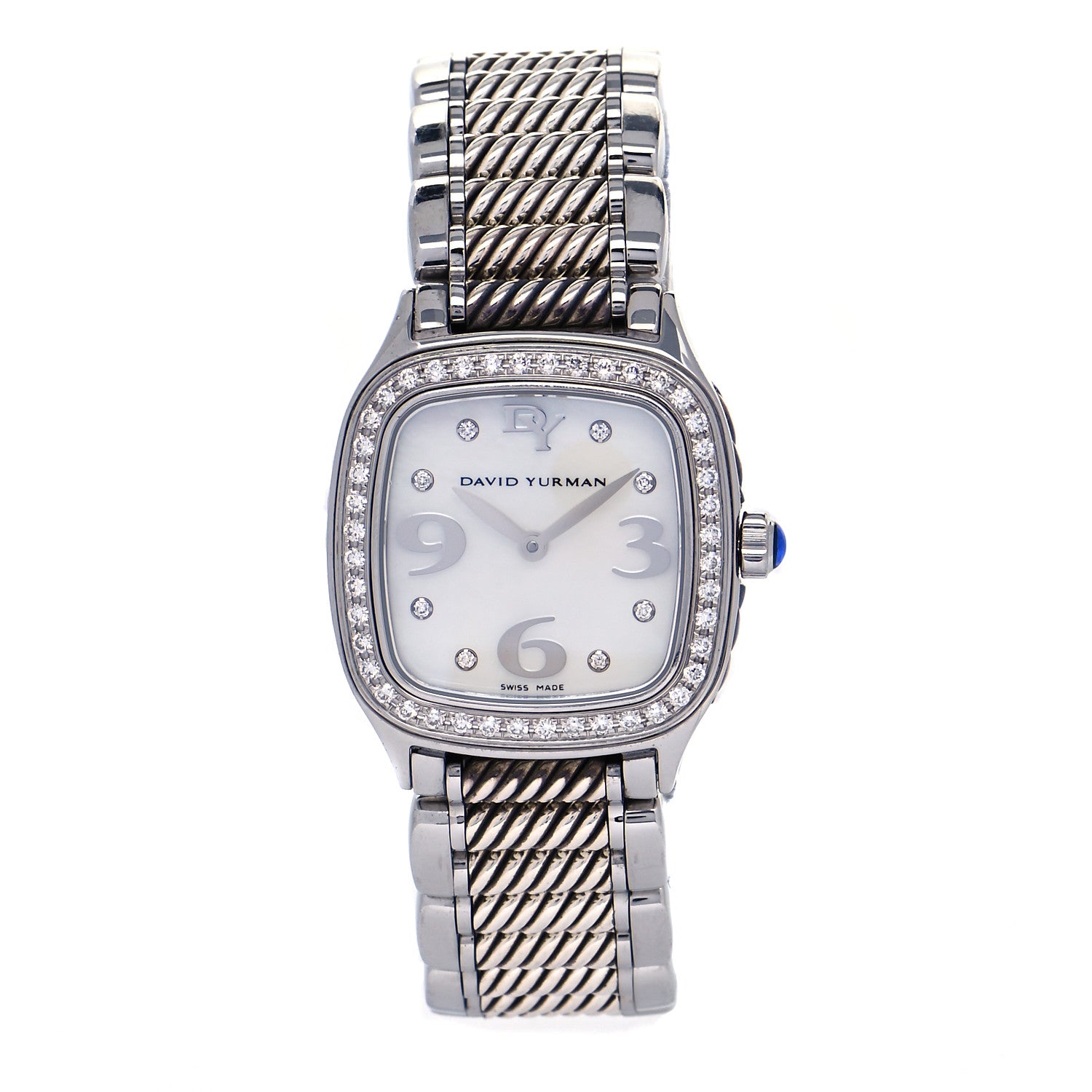 David Yurman Stainless Steel Diamond Bezel Mother of Pearl 25mm Thoroughbred Quartz Watch 1 of 6
