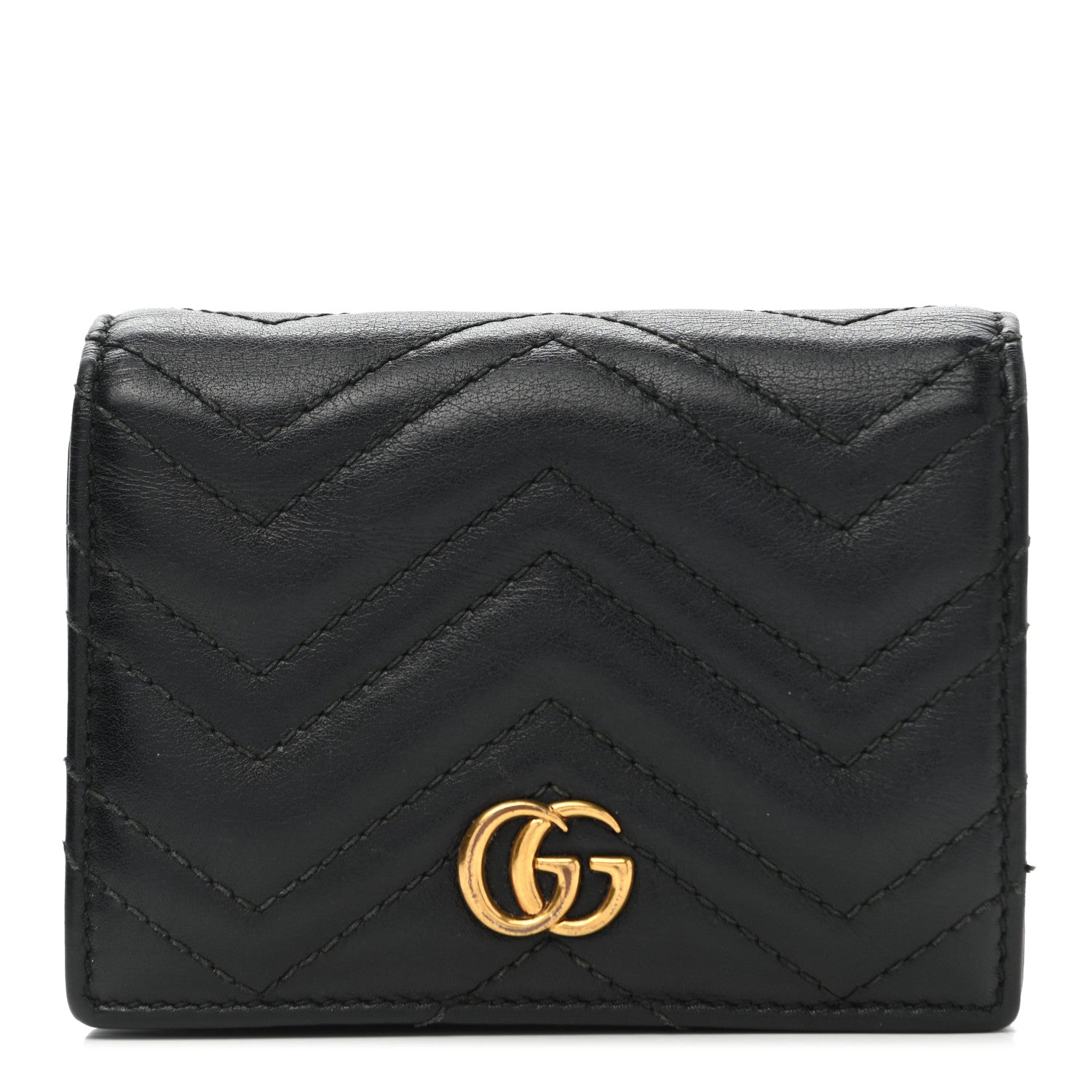 Gucci Calfskin Matelasse GG Marmont Card Case Wallet Black 1 of 11