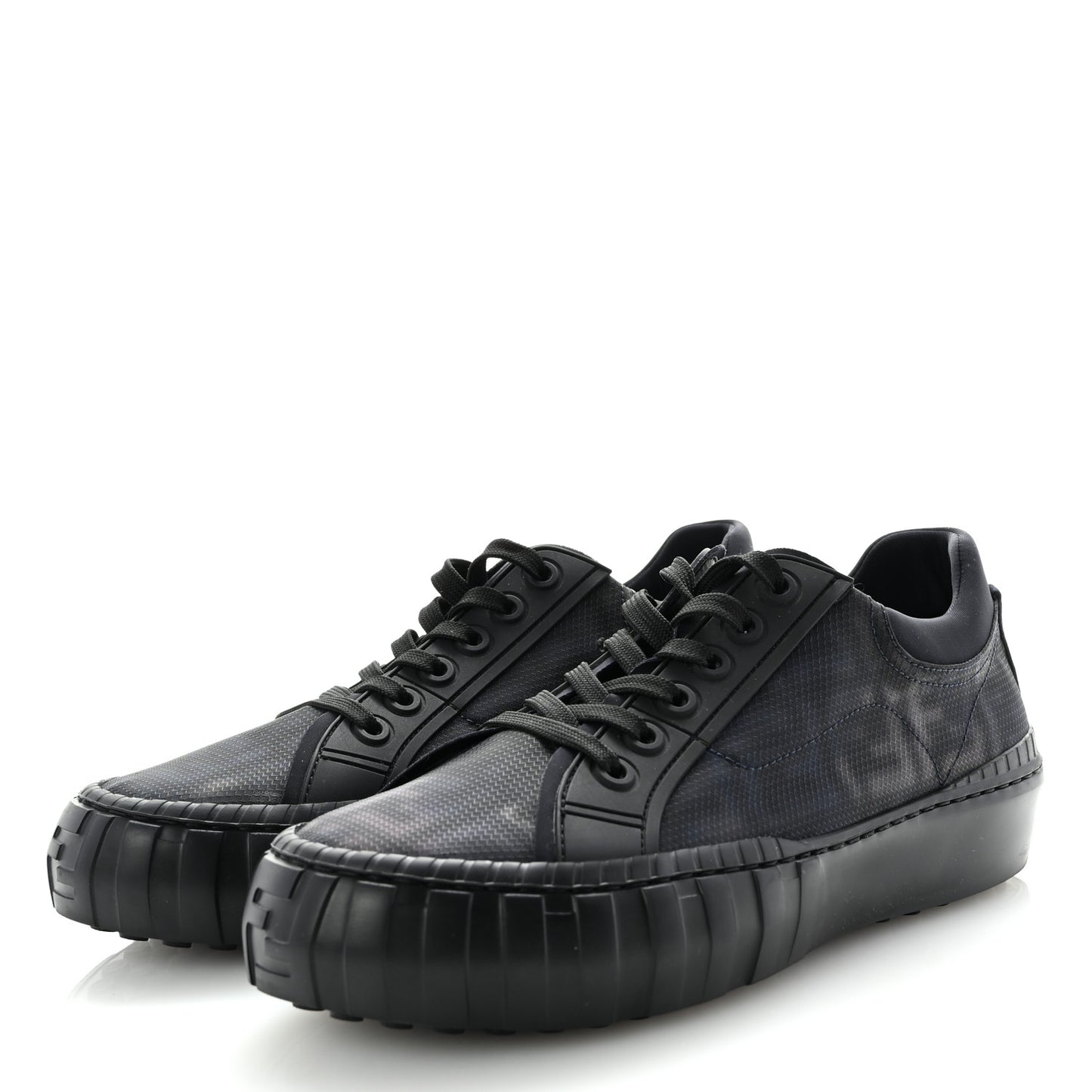 Fabric Jacquard Vitello Technical Fabric FF Mens Fendi Force Low Top Sneaker 8 Black Blue