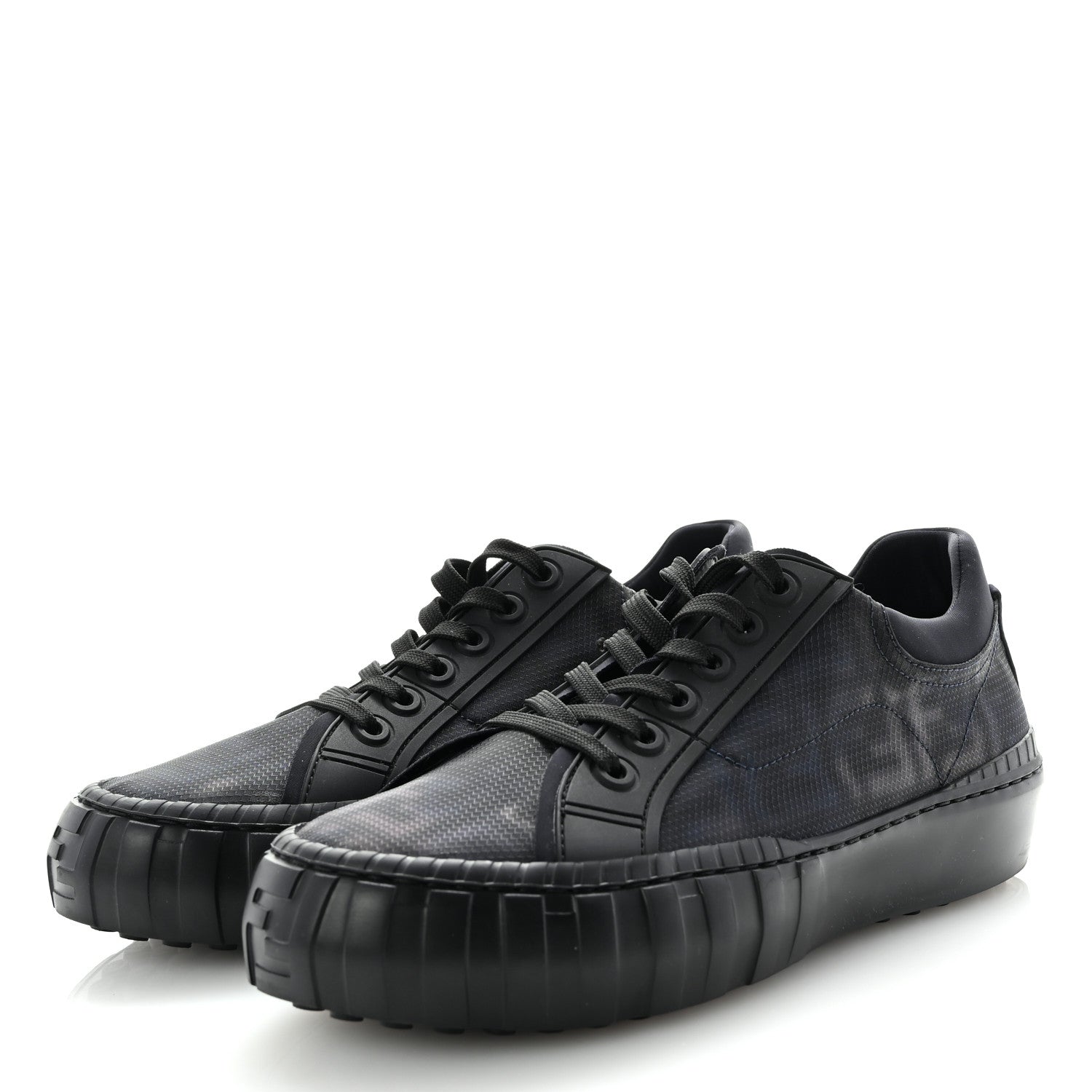 Fendi Fabric Jacquard Vitello Technical Fabric FF Mens Fendi Force Low Top Sneaker 8 Black Blue 4 of 9