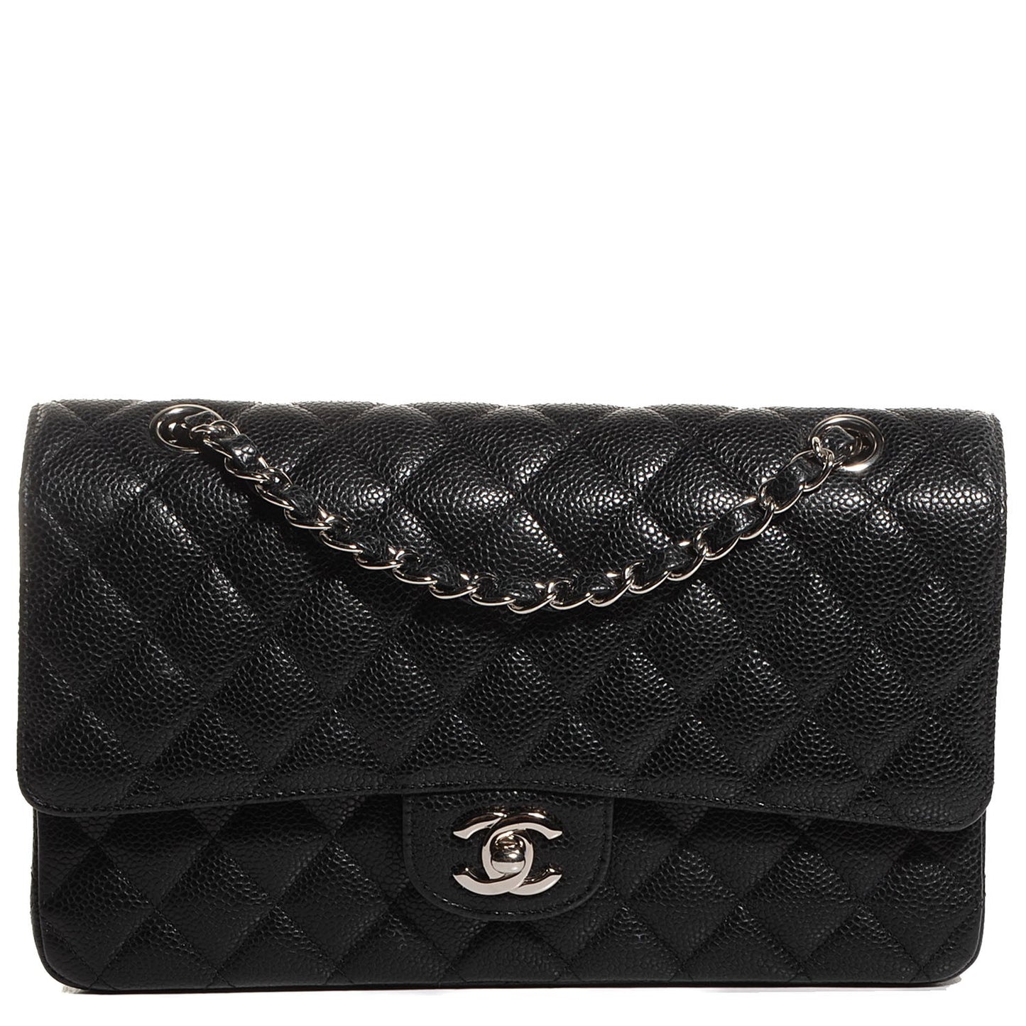 Caviar Quilted Medium Double Flap Black