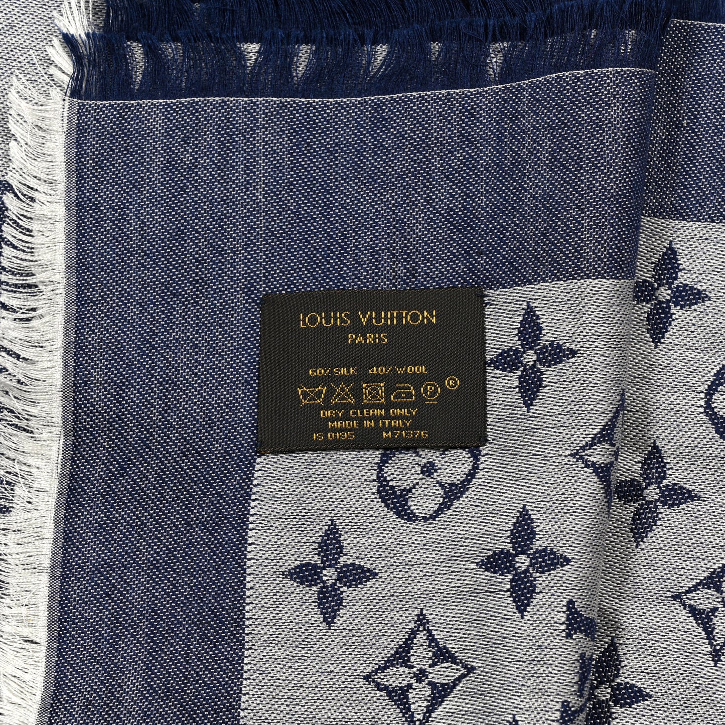 Silk Wool Monogram Denim Shawl Blue