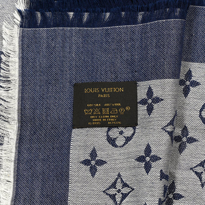 Louis Vuitton Silk Wool Monogram Denim Shawl Blue 3 of 3